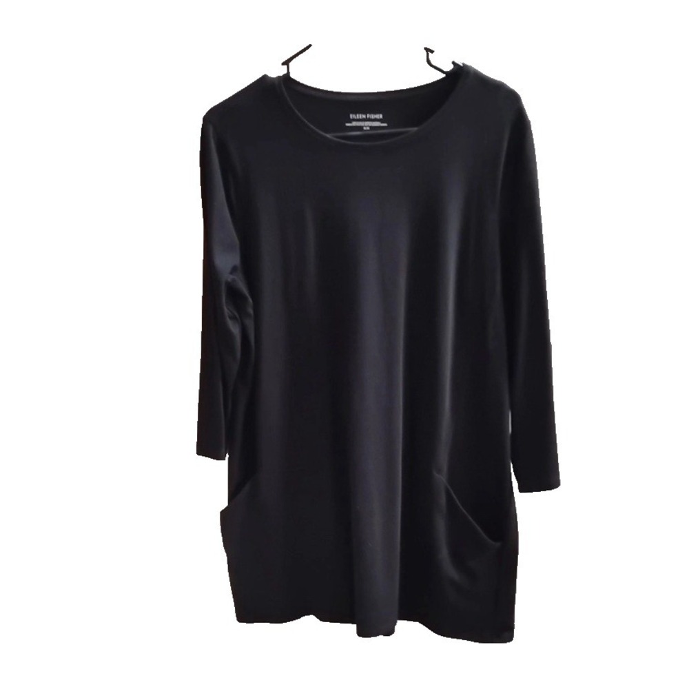Eileen Fisher Women Black  Stretchy Jersey Dress Size Medium‎ Minimalist Casual
